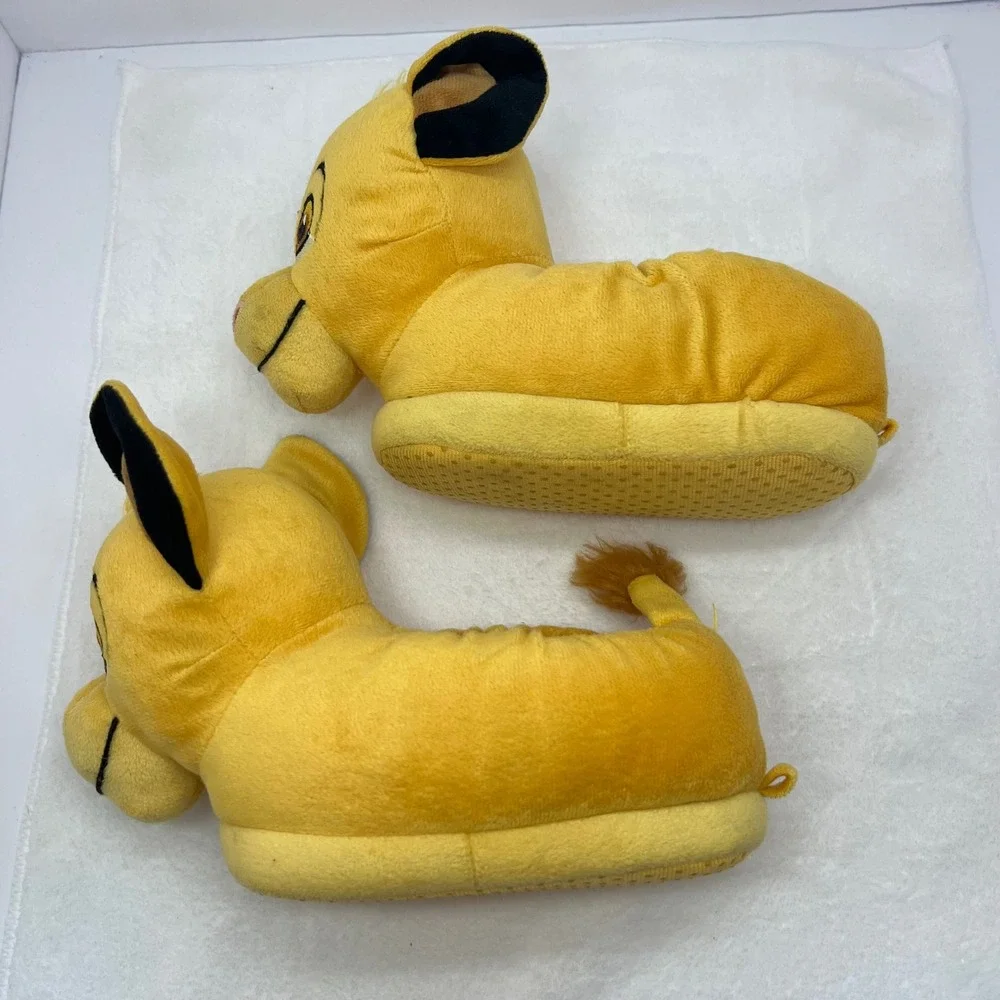 DISNEY Simba Plush Slippers Kids Size 6-7 Yellow Lion King House Shoes 90s